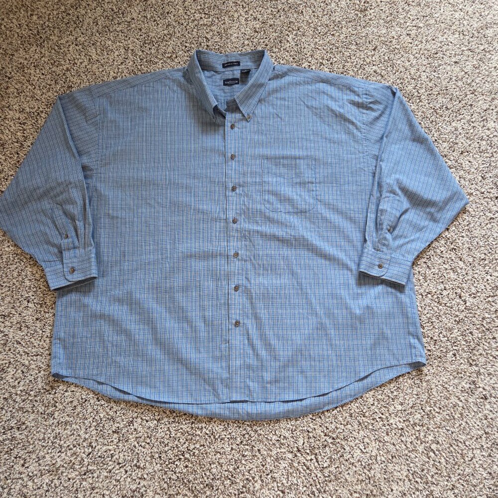 Van Heusen Dress Shirt Mens 4XL Blue Plaid Wrinkle Free Casual Long Sleeves